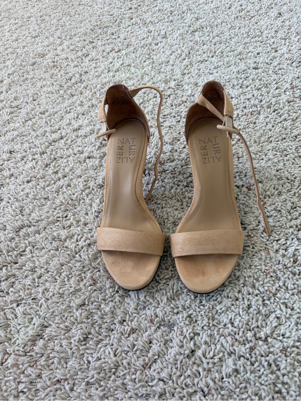 Naturalizer Nude Tan Open-Toe Ankle-Tie Heels for Women